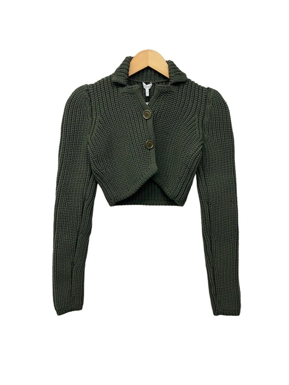 Loewe Cardigan Cropped Technical Knit Olive Long Sleeve S